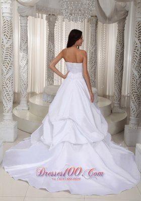 A-line Taffeta Pick-ups Bridal Gown with Court Train