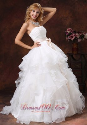 Ball Gown Layered Bridal Gown Sash Floor Length