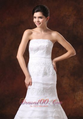 Mermaid Brush Train Oaganza layered Church Wedding Dress