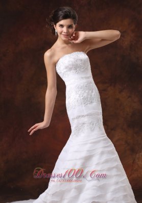 Mermaid Brush Train Oaganza layered Church Wedding Dress