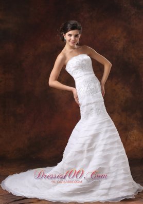 Mermaid Brush Train Oaganza layered Church Wedding Dress