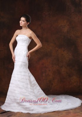 Mermaid Brush Train Oaganza layered Church Wedding Dress