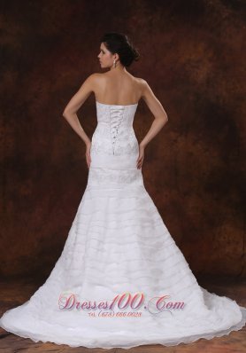 Mermaid Brush Train Oaganza layered Church Wedding Dress