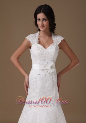 Mermaid Brush Lace Cap Sleeves Wedding Dress Beading