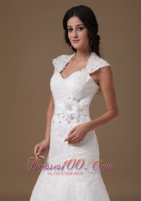 Mermaid Brush Lace Cap Sleeves Wedding Dress Beading