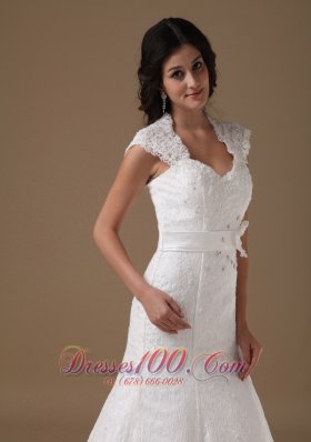 Mermaid Brush Lace Cap Sleeves Wedding Dress Beading