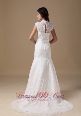 Mermaid Brush Lace Cap Sleeves Wedding Dress Beading