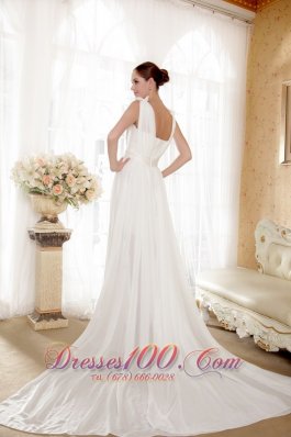 Empire V-neck Beach Wedding Dress Court Train Chiffon Bowknot