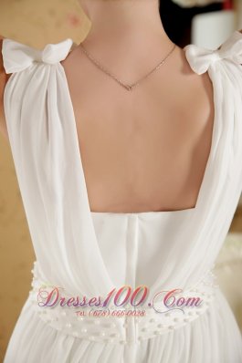 Empire V-neck Beach Wedding Dress Court Train Chiffon Bowknot