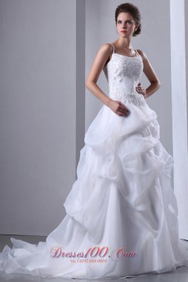 Spagthetti Straps Wedding Gown Court Train Cheap