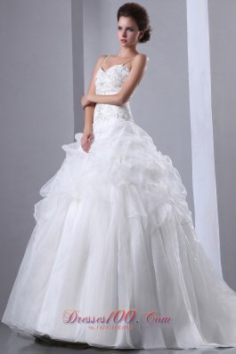 A-line Spaghetti Straps Wedding Dress Beading Decorate