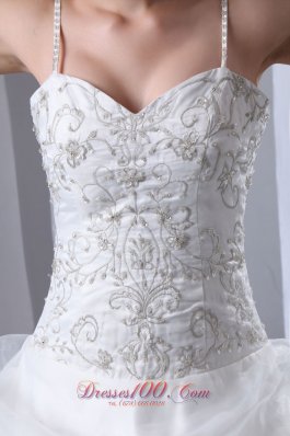 A-line Spaghetti Straps Wedding Dress Beading Decorate