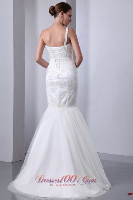 One Shoulder Mermaid Tulle Indoor Wedding Dress