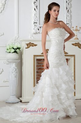 Column Strapless Ruch Wedding dress layered