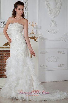 Column Strapless Ruch Wedding dress layered