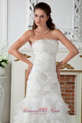 Column Strapless Ruch Wedding dress layered