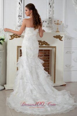 Column Strapless Ruch Wedding dress layered