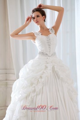 Classic Ball Gown Wedding Dress Court Train with Straps