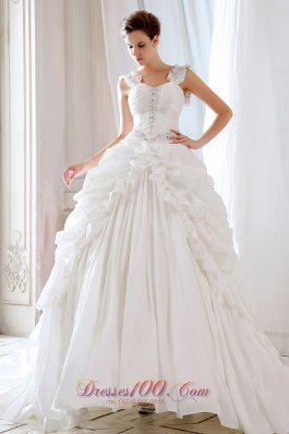 Classic Ball Gown Wedding Dress Court Train with Straps