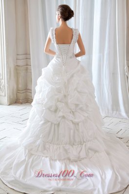 Classic Ball Gown Wedding Dress Court Train with Straps