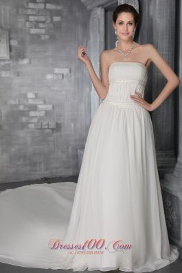 Strapless Sheath Princess Cathedral Train Chiffon Wedding Gown