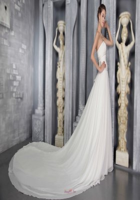 Strapless Sheath Princess Cathedral Train Chiffon Wedding Gown