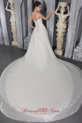 Strapless Sheath Princess Cathedral Train Chiffon Wedding Gown