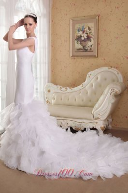 Mermaid Straps Court Train Satin and Organza Bridal Gown