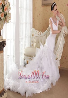 Mermaid Straps Court Train Satin and Organza Bridal Gown