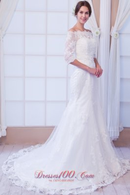 Mermaid Off the Shoulder Court Train Lace Wedding Dress