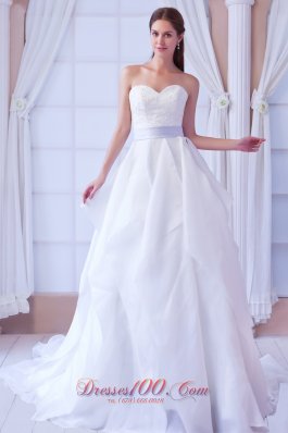 A-line Sweetheart Court Train Appliques Wedding Dress