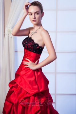 Red A-line Strapless Pick-ups Taffeta Wedding Dress