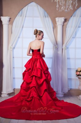 Red A-line Strapless Pick-ups Taffeta Wedding Dress