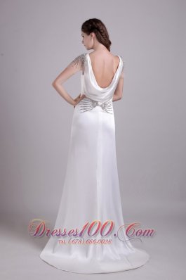 White Column V-neck Brush Train Taffeta beading Wedding dress