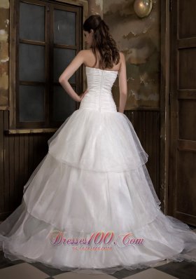 A-line Strapless Sweep Train Taffeta and Organza Wedding Gown