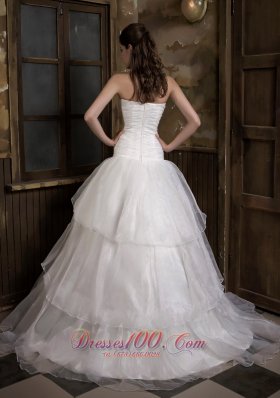 A-line Strapless Sweep Train Taffeta and Organza Wedding Gown