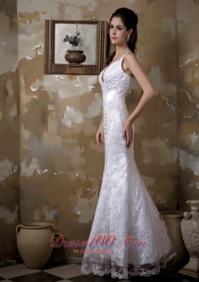 Mermaid Strapless Floor-length Satin and Lace Wedding Dress