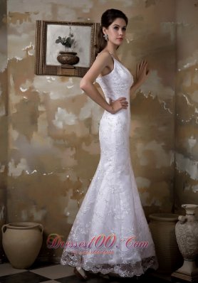 Mermaid Strapless Floor-length Satin and Lace Wedding Dress