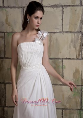 Wedding Dress One Shoulder Hand Made Flower Chiffon Court Train