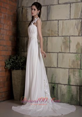 Wedding Dress One Shoulder Hand Made Flower Chiffon Court Train