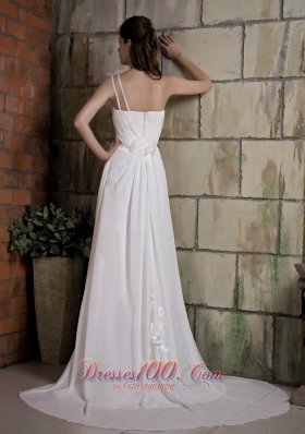 Wedding Dress One Shoulder Hand Made Flower Chiffon Court Train