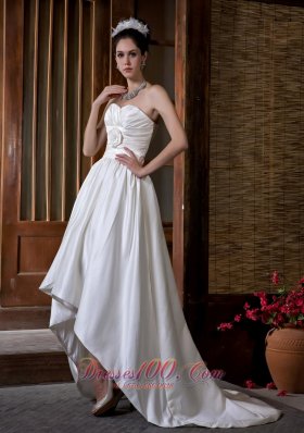 High Low Wedding Dress Hand Made Flowers Sweetheart Train