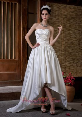 High Low Wedding Dress Hand Made Flowers Sweetheart Train