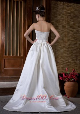 High Low Wedding Dress Hand Made Flowers Sweetheart Train