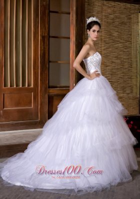 Ball Gown Strapless Chapel Train Wedding Gown Dresses