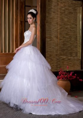 Ball Gown Strapless Chapel Train Wedding Gown Dresses