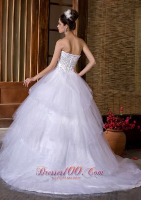 Ball Gown Strapless Chapel Train Wedding Gown Dresses