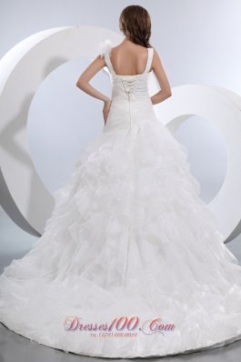 A-line V-neck Ruffles and Ruch Wedding Dresses Gowns