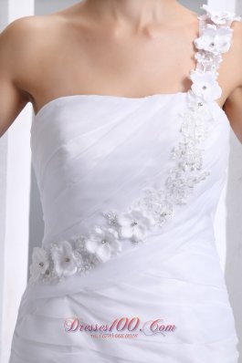 One Shoulder Handmade Flowers Mermaid Chapel Wedding Dress