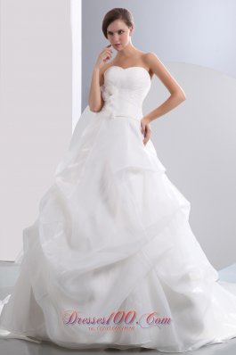 Sweetheart A-line Pick-ups Champel Train Wedding Gown